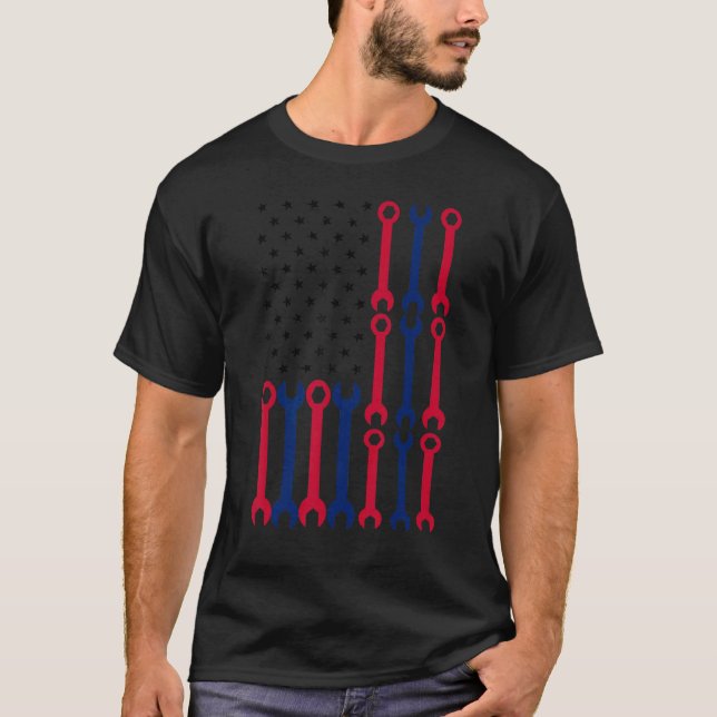 Camiseta Mechanic Tools American Flag Labor Day Patriotic M (Frente)