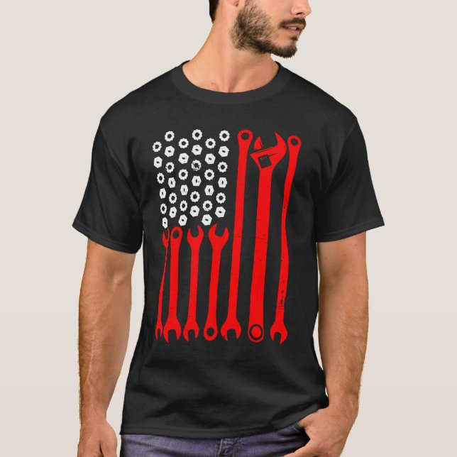 Camiseta Mechanic US Flag Tuning Car  Repairing Mechanic Ca (Frente)