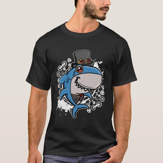 Camiseta Mechanical Victorian Steampunk Shark (Frente)