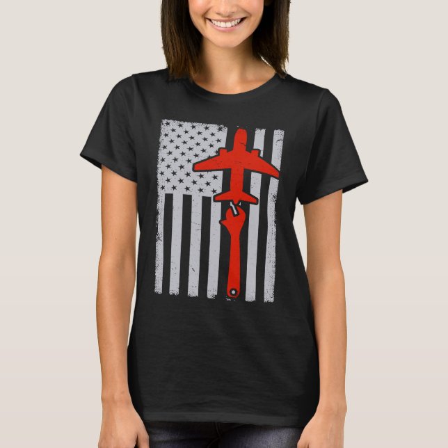Camiseta Mechanics  American Flag Plane Airplane Mechanic W (Frente)