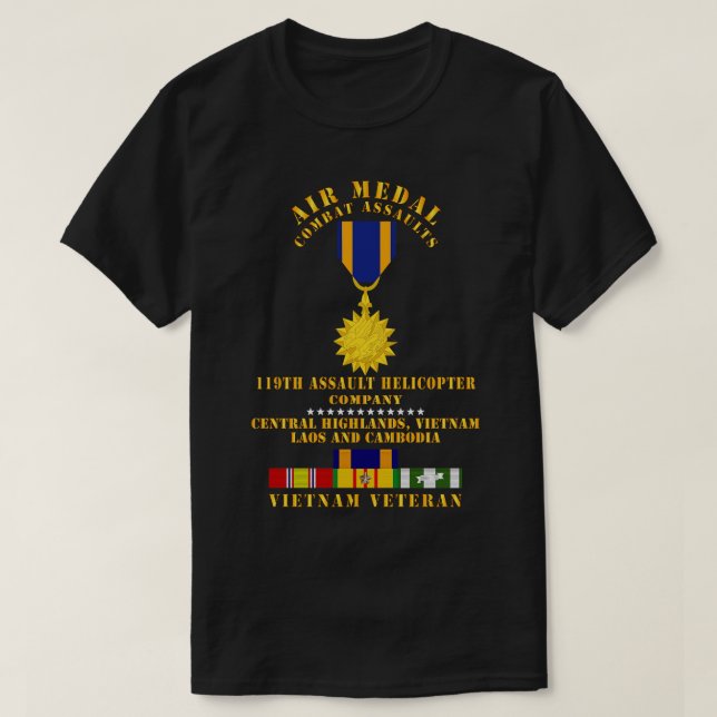 Camiseta Medalha Aérea Combat Assaults 119th AHC Alto Centr (Frente do Design)