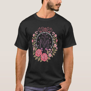 Camiseta Medalha Milagrosa Floral Devoção Católica Mariana