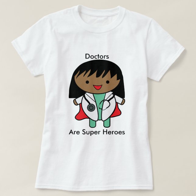 Camiseta Médica Negra Super Herói Personalizar (Frente do Design)