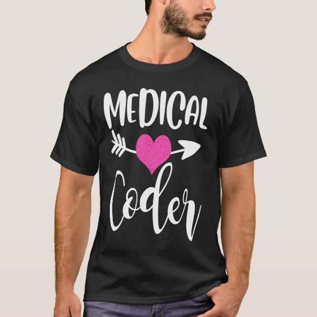 Camiseta medical coder job work billing coding woman heart (Frente)