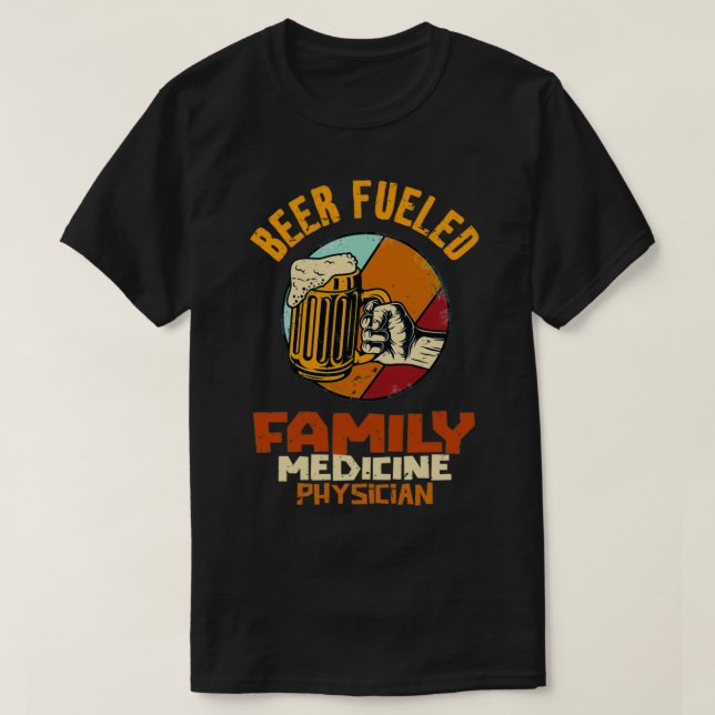 Camiseta Medicamento Familiar Alimentado Com Cerveja Médico (Frente do Design)