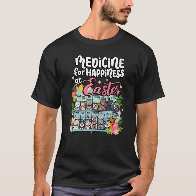 Camiseta Medicamento Para Felicidade Na Páscoa De Gatos H (Frente)
