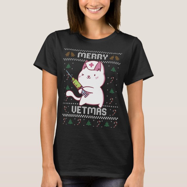 Camiseta Medicina Veterinária Gato Gato Vet Febre De Natal  (Frente)