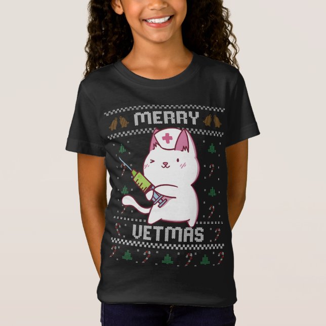 Camiseta Medicina Veterinária Gato Gato Vet Febre De Natal  (Frente)