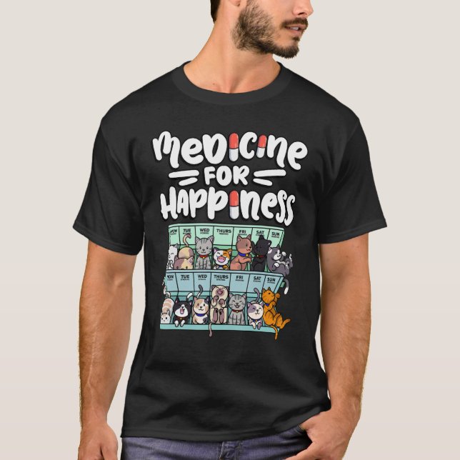 Camiseta medicine for happiness pill box animals cat breeds (Frente)