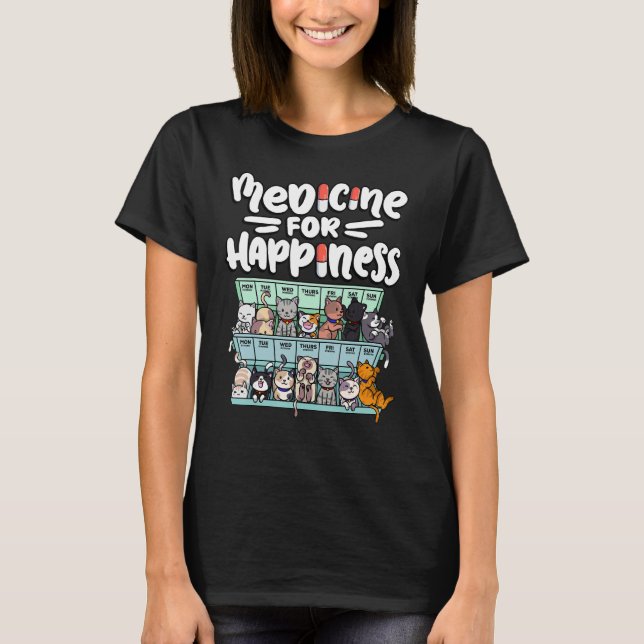 Camiseta medicine for happiness pill box animals cat breeds (Frente)