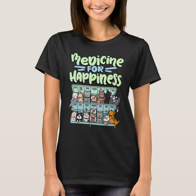 Camiseta medicine for happiness pill box animals cat breeds (Frente)