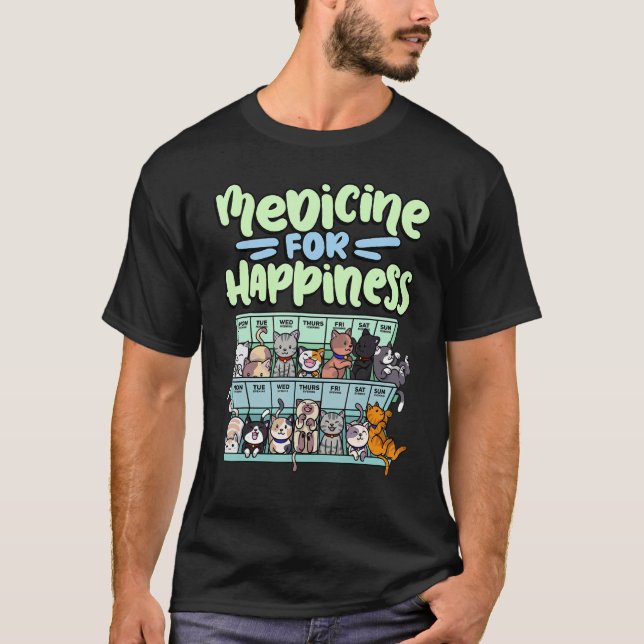Camiseta medicine for happiness pill box animals cat breeds (Frente)