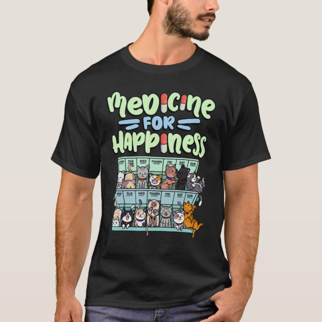 Camiseta medicine for happiness pill box animals cat breeds (Frente)