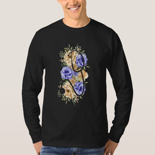 Camiseta Médico Floral Estetoscópio Medicina Hospital Clíni (Frente)