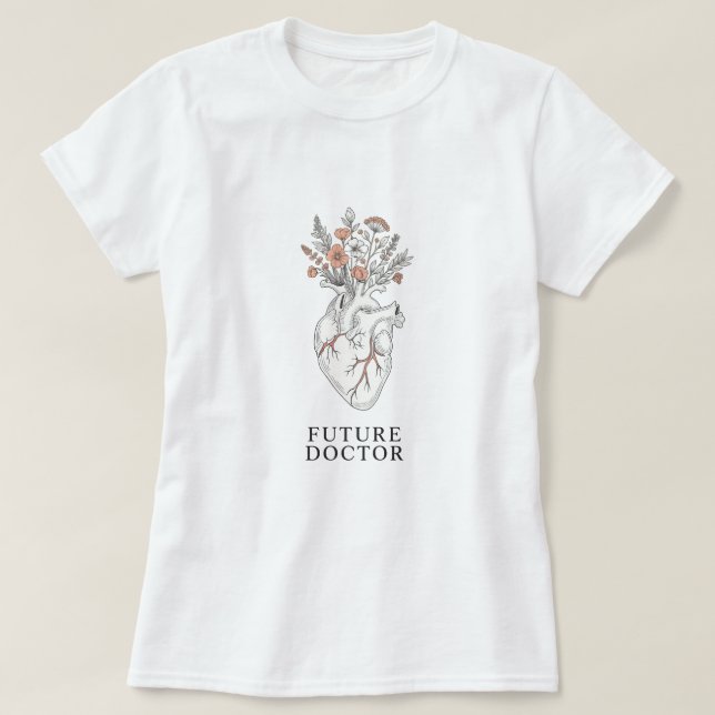 Camiseta Médico Futuro | Coração Anatômico com Boca Floral (Frente do Design)
