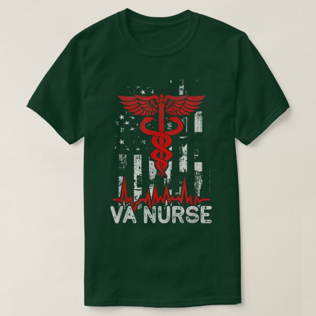 Camiseta Médico operário Americano Flag VA Enfermeira T-Shi (Frente do Design)