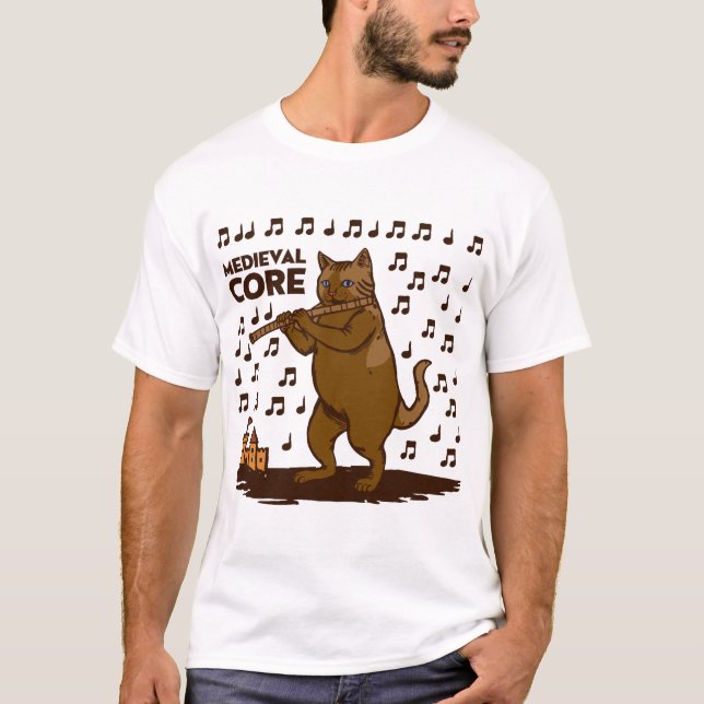 Camiseta Medieval Core Funny Cat Playing Flute Art (Frente)