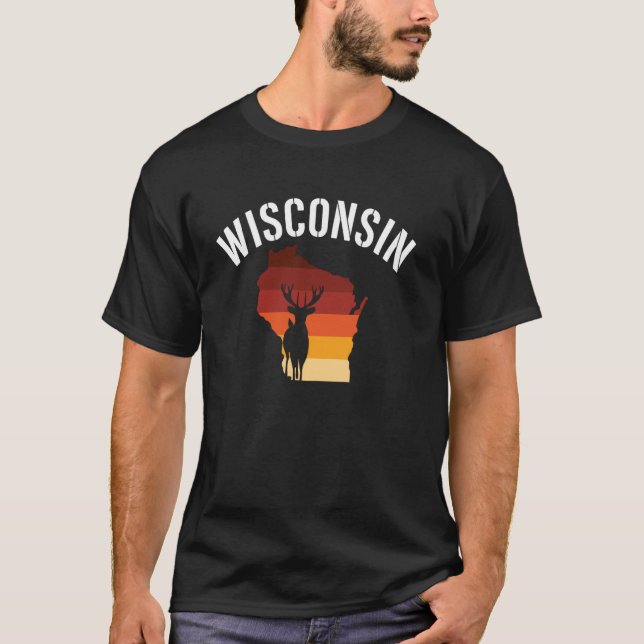 Camiseta Médio desportivo de Wisconsin Retro Deer Buck Natu (Frente)