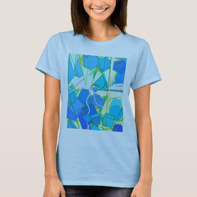 Camiseta Médio do século Abstrato, Aqua & Cerulean Blue (Frente)