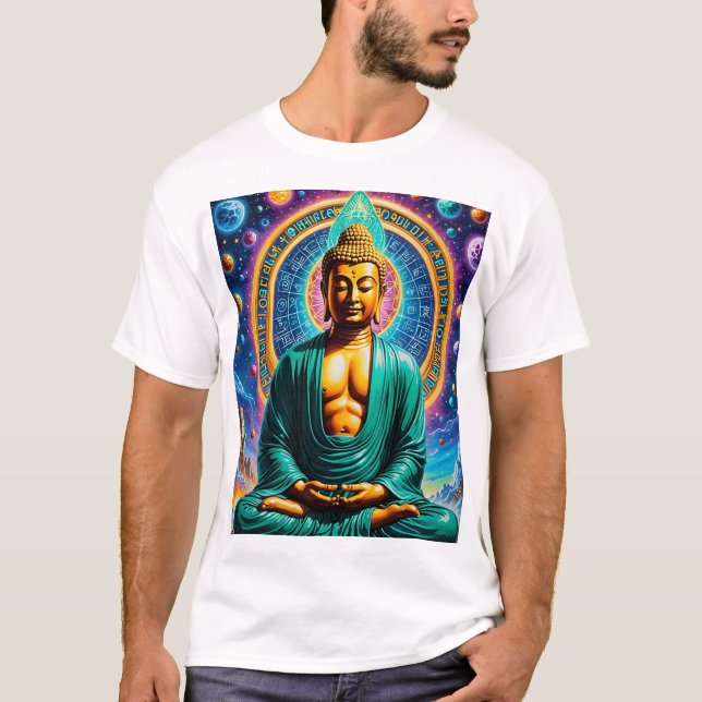 Camiseta Meditação Celestial Buddha Tee de Energia (Frente)
