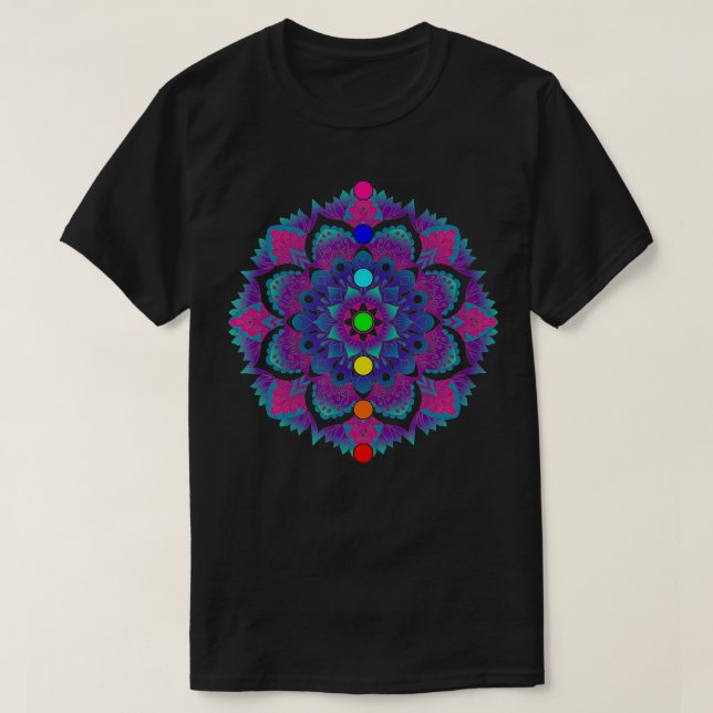 Camiseta Meditação Colorida Chakra Yoga Mandala Balanceada  (Frente do Design)