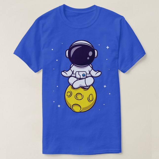 Camiseta Meditação de Astronauta Bonita no Cartoon da Lua (Frente do Design)