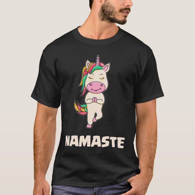 Camiseta Meditação de Namaste de ginástica do Yoga Unicorn (Frente)