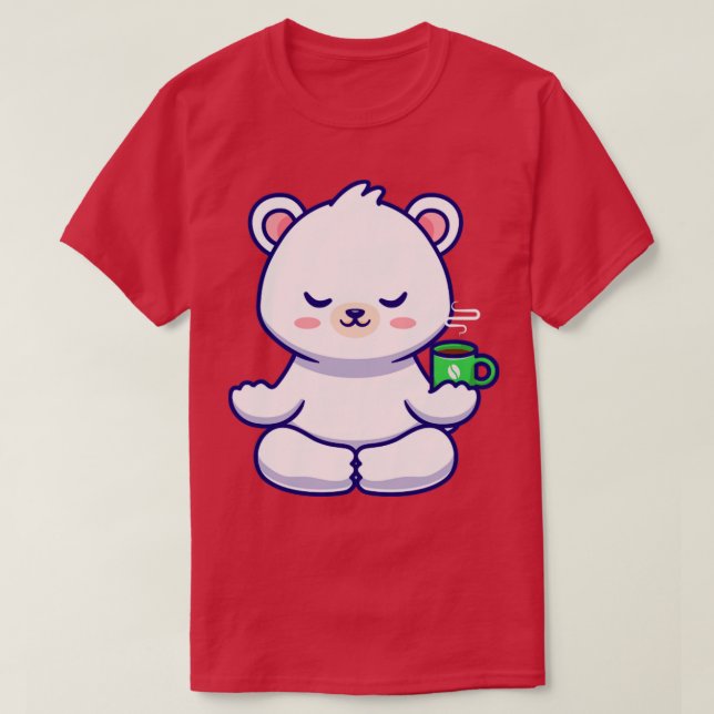 Camiseta Meditação De Urso Polar De Bebê Bonito Com Café De (Frente do Design)