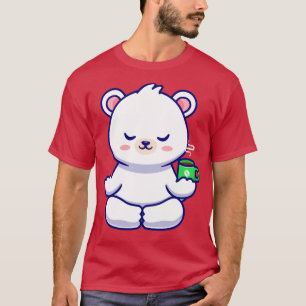 Camiseta Meditação De Urso Polar De Bebê Bonito Com Café De