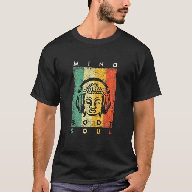 Camiseta Meditação de Yoga Buddha de Alma da Mente (Frente)