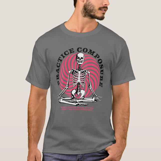 Camiseta Meditação de Yoga do Esqueleto Humano de Composiçã (Frente)