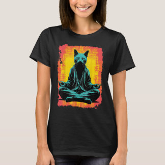 Camiseta Meditação de Yoga Gato Negro Engraçado