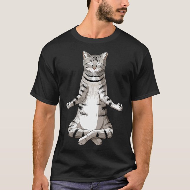 Camiseta Meditação de Yoga Manx Cat (Frente)
