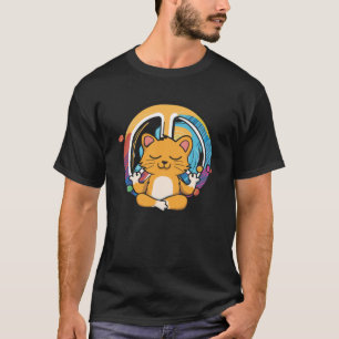 Camiseta Meditação Hippie Cat Feline Yoga Peace Sign