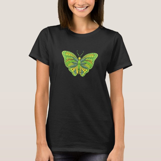 Camiseta Meditação Mandala De Borboleta Verde Yoga (Frente)