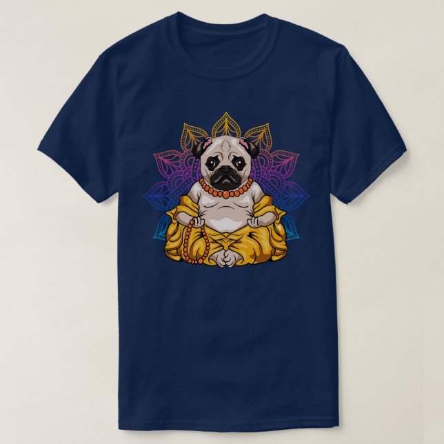 Camiseta Meditação Mandala Yoga Pug Dog (Frente do Design)
