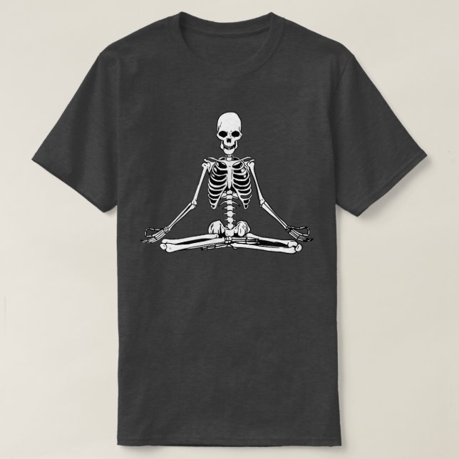 Camiseta Meditação Meditação Esqueleto Meditador Yoga Gótic (Frente do Design)