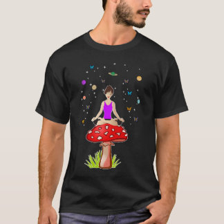 Camiseta Meditação Zen Yoga Mulheres Mushroom Buda Psíquica