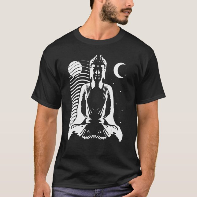 Camiseta Meditando Buda No Estilo Yin Yang Com Dia E N (Frente)