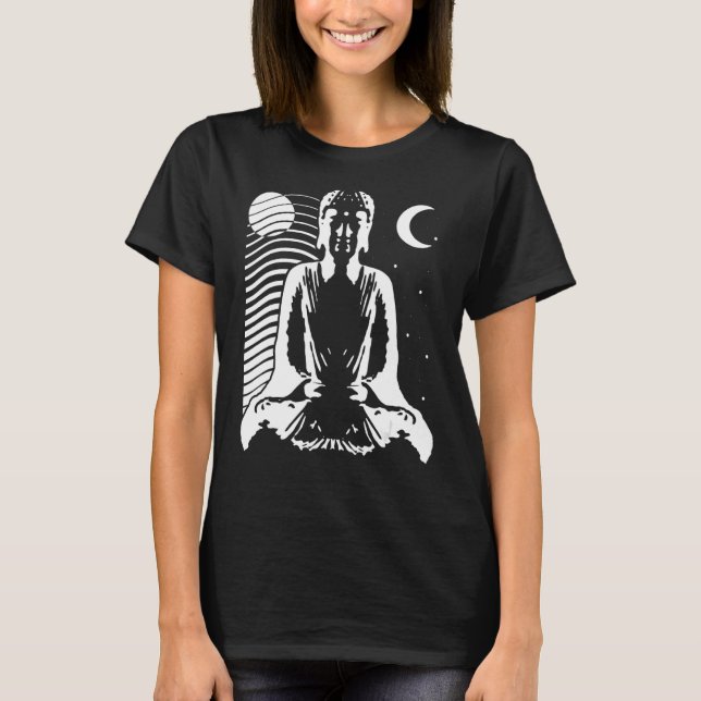 Camiseta Meditando Buda No Estilo Yin Yang Com Dia E N (Frente)