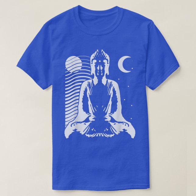 Camiseta Meditating Buddha in Yin Yang style with day and n (Frente do Design)