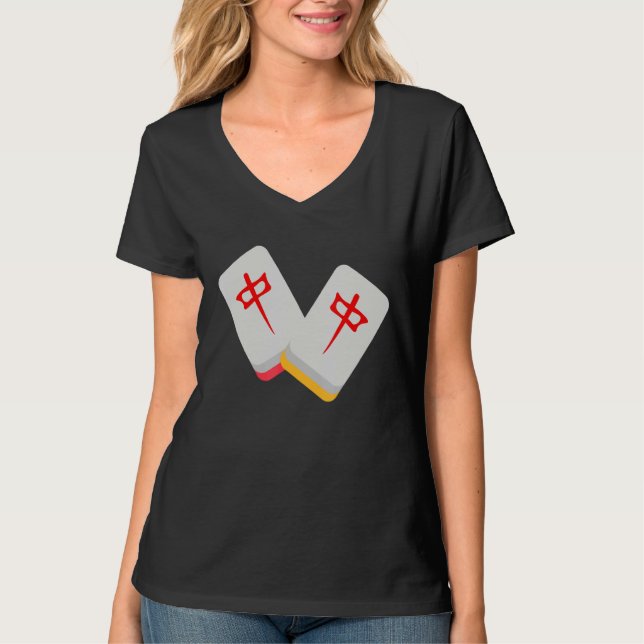 Camiseta Medium Mahjong - Azulejo Engraçado Mídia De Roupas (Frente)