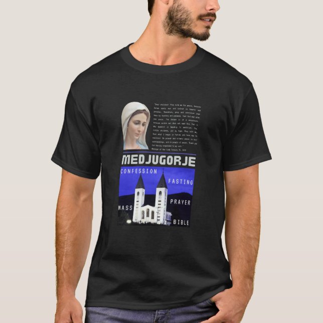Camiseta Medjugorje Mensagem Janeiro 25 2023 Oração Con em  (Frente)