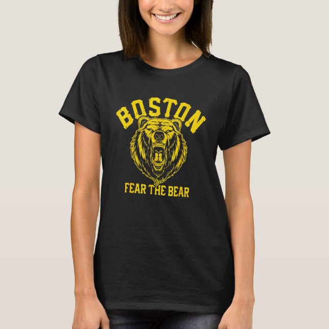 Camiseta Medo Da Cuidado Com O Hóquei No Urso De Boston Bru (Frente)