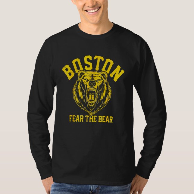 Camiseta Medo Da Cuidado Com O Hóquei No Urso De Boston Bru (Frente)