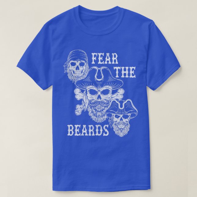 Camiseta Medo das Barbas Engraçadas Pirata Skulls Buccaneer (Frente do Design)