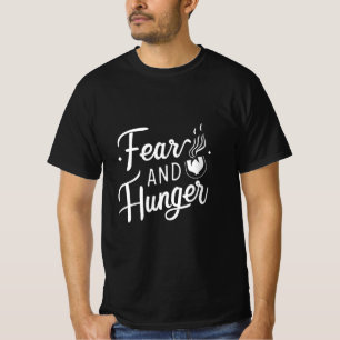 Camiseta medo e fome engraçadas preto e branco
