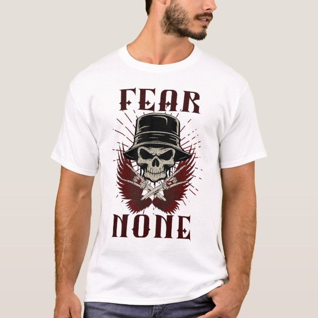 Camiseta Medo Nenhum - Resiliência Gótica Escavada (Frente)