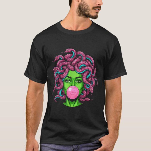 Camiseta Medusa Blowing Bubblegum P Art Mythology Design  (Frente)