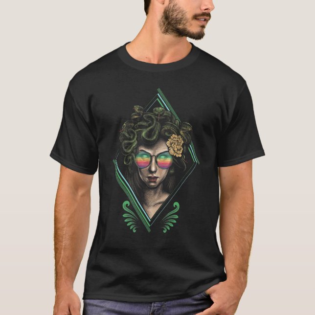 Camiseta Medusa Cobra Hair Mito Psicodélico Mito Grego (Frente)